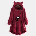 thumbnail image 2 of Top de abrigo de felpa con capucha y manga larga con botones de felpa y orejas de gato con estampado informal para mujer Pompotops  gfhjh14295, 2 of 4