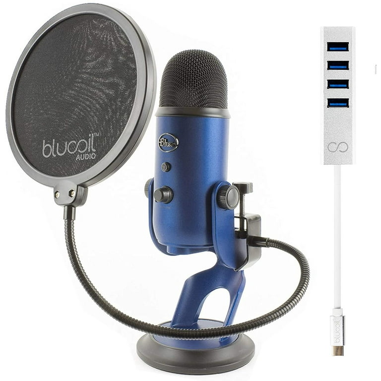 Blue Yeti USB Microphone with Blucoil Pop Filter, USB-C Mini Hub