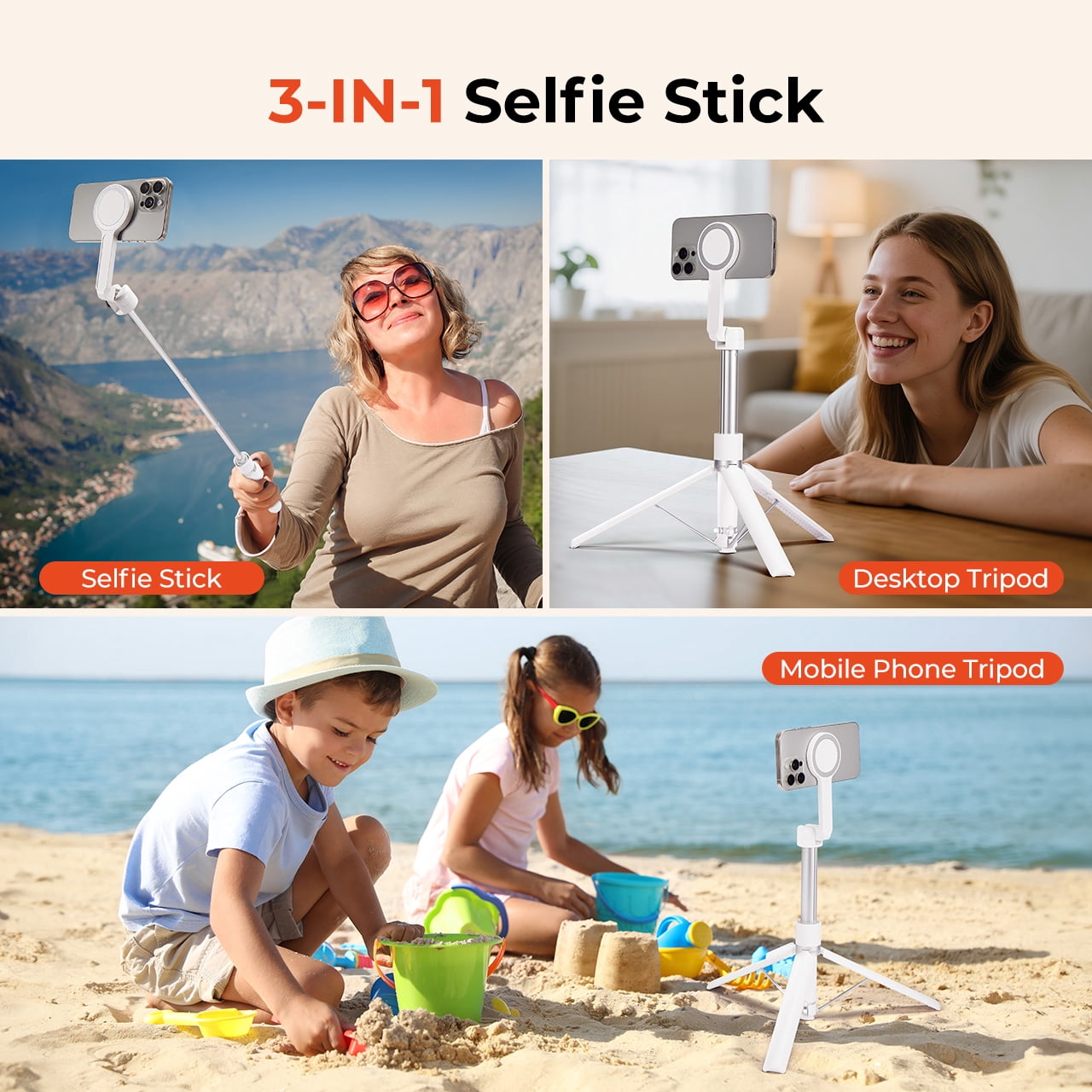 MUNBYN Portable 65.8IN Phone Floor Stand, Magnetic Height Adjustable Floor Stand Tripod，— Includes Bluetooth Remote for Remote Operation
