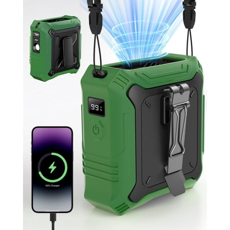 Jkjoy Portable Waist Fan, Portable Fan with 5-Speed Settings, Dual-Sided Clip on Wearable Belt Personal Fan for 8000mAh, 2 Settings including Flashlight,Travel Essential for Outdoor Camping as Power