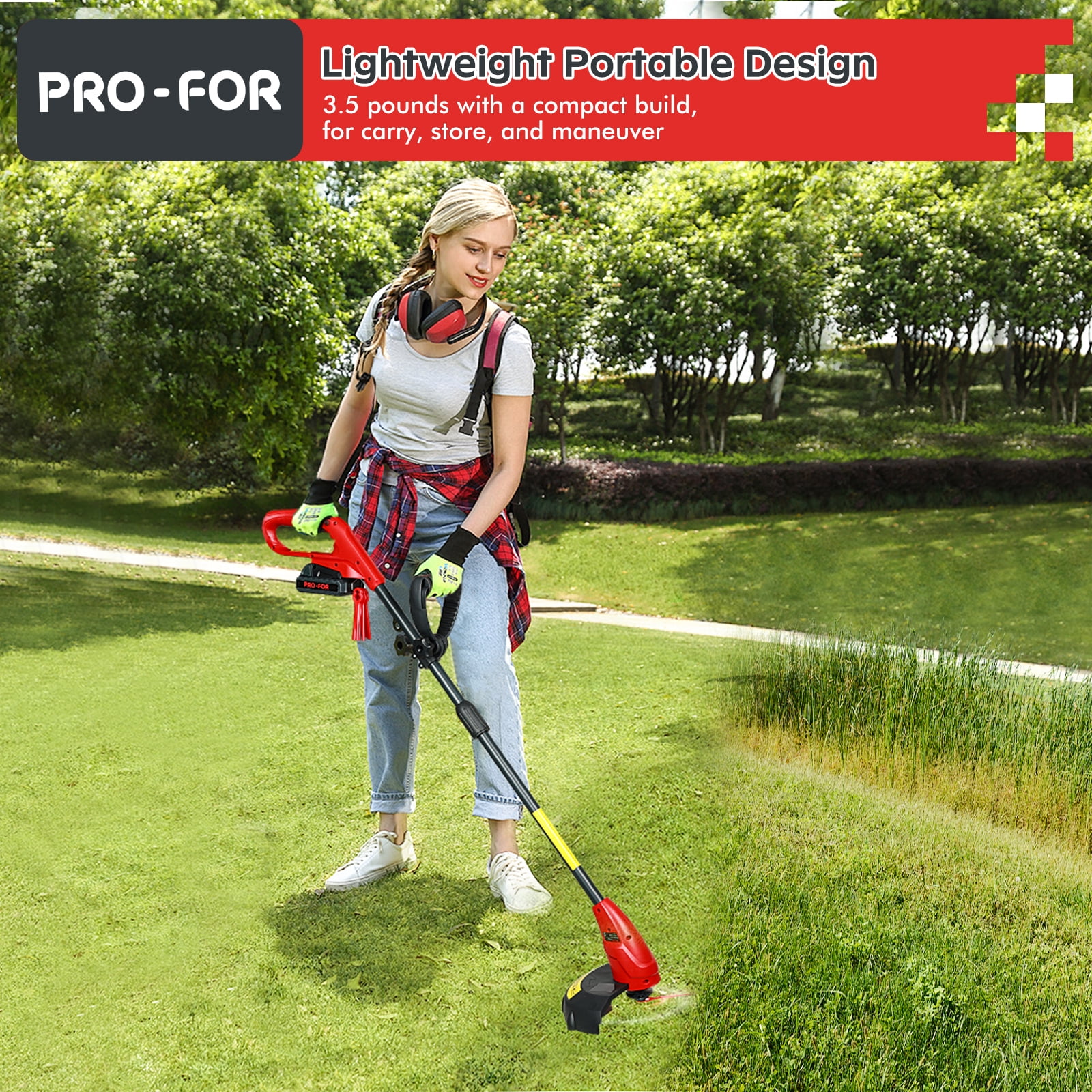 PRO-FOR 20V Lightweight Stringless Grass Trimmer, Battery Powered Weed Eater, Cordless Electric Weed Trimmer with Battery and Charger