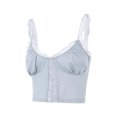thumbnail image 3 of VISgogo - Camiseta sin mangas para mujer con decoración de dobladillo de flores de encaje, ropa de verano con cuello en V profundo y parte delantera abierta VISgogo moda, 3 of 9