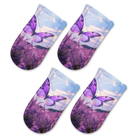 

BaHomeck Pot Handle Holder Covers 4Pcs Purple Butterfly Flying Over A Field Of Lavender Flowers Non Slip Heat-Resisting Pan Handle Covers For Home Kitchen Baking Cooking BBQ Cookwares 6×3In