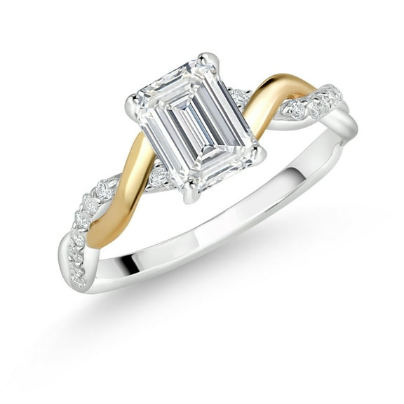 Gem Stone King 925 Silver and 10K Yellow Gold IGI Certified Lab Grown Diamond Engagement Ring for Women | 1.68 Cttw | Center Emerald Cut Diamond 1.5 Ct | F-G Color | VS1 Clarity (Size 6)