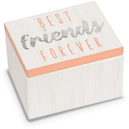 Pavilion - Best Friends Forever - Pink & White Wood Patterned Mini Keepsake Jewelry Box 2.25