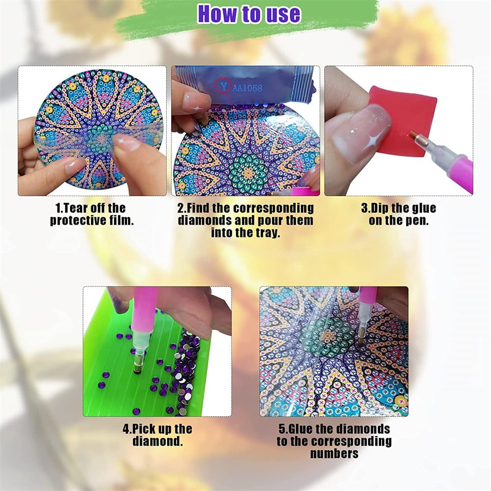 EBOOT 12 Pcs Diamond Painting Coasters Kit Diamond Mandala DIY Coasters  Diamond Art Coasters with Metal Holder Diamond Painting Kits for Adults  Kids