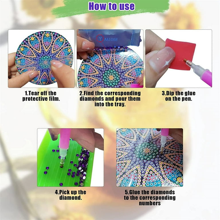 OROMYO 8 Pcs Diamond Drawing Coasters Kit Colorful Crystal Art Painting Cup  Pad DIY Diamond Art Crafts Mandala Coasters with Holder for Beginners Kids  