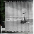 thumbnail image 4 of Ambesonne Grey Shower Curtain, Wreck Boat on the Beach, 69"Wx84"L, Black and White, 4 of 5
