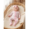 thumbnail image 5 of BemeyourBBs Newborn Baby Girl Duck Goose Outfit Infant Baby Girl Spring Summer Fall Winter Clothes Footed Romper Cute Duck Flower Bow Print Ruffled Trim Zipper Long Sleeve Footie Jumpsuit Headband, 5 of 9