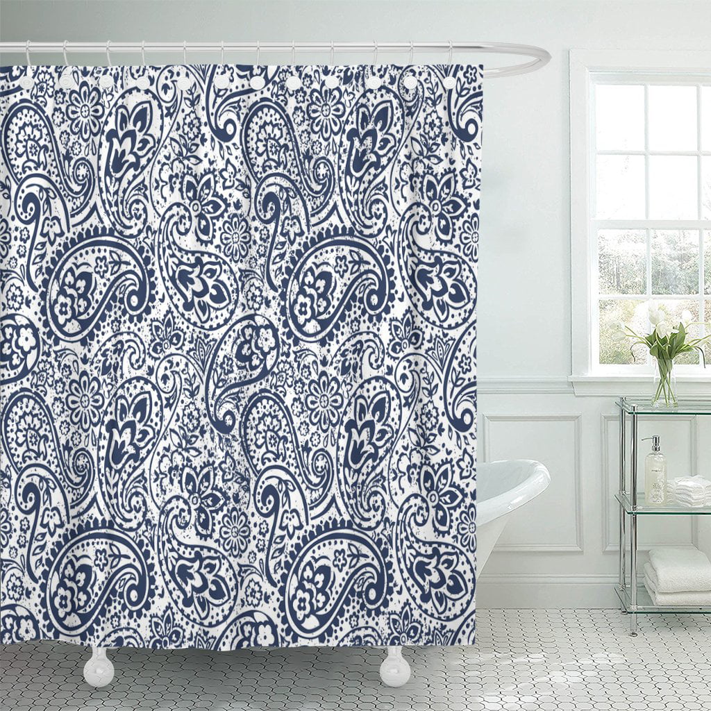 BRAND NEW VCNY Home Navy Blue Tranquility Floral Medallion Shower Curtain 