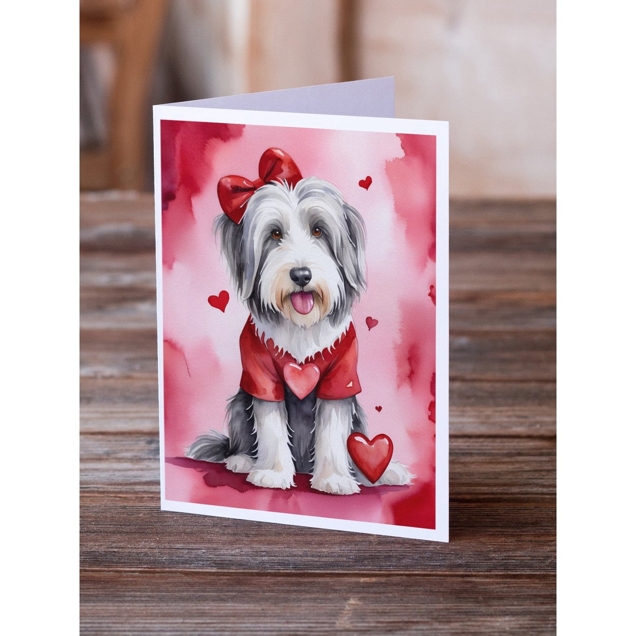 Bearded Collie My Valentine Greeting Cards Pack of 8 7 in x 5 in