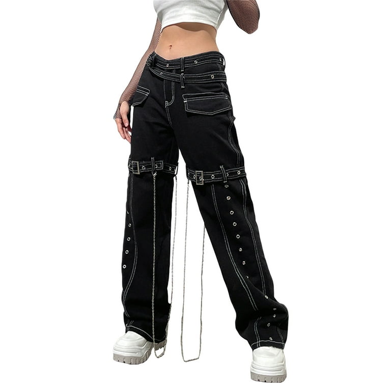 Mialoley Women's Casual Wide Leg Jeans Fashion Solid Color Metal