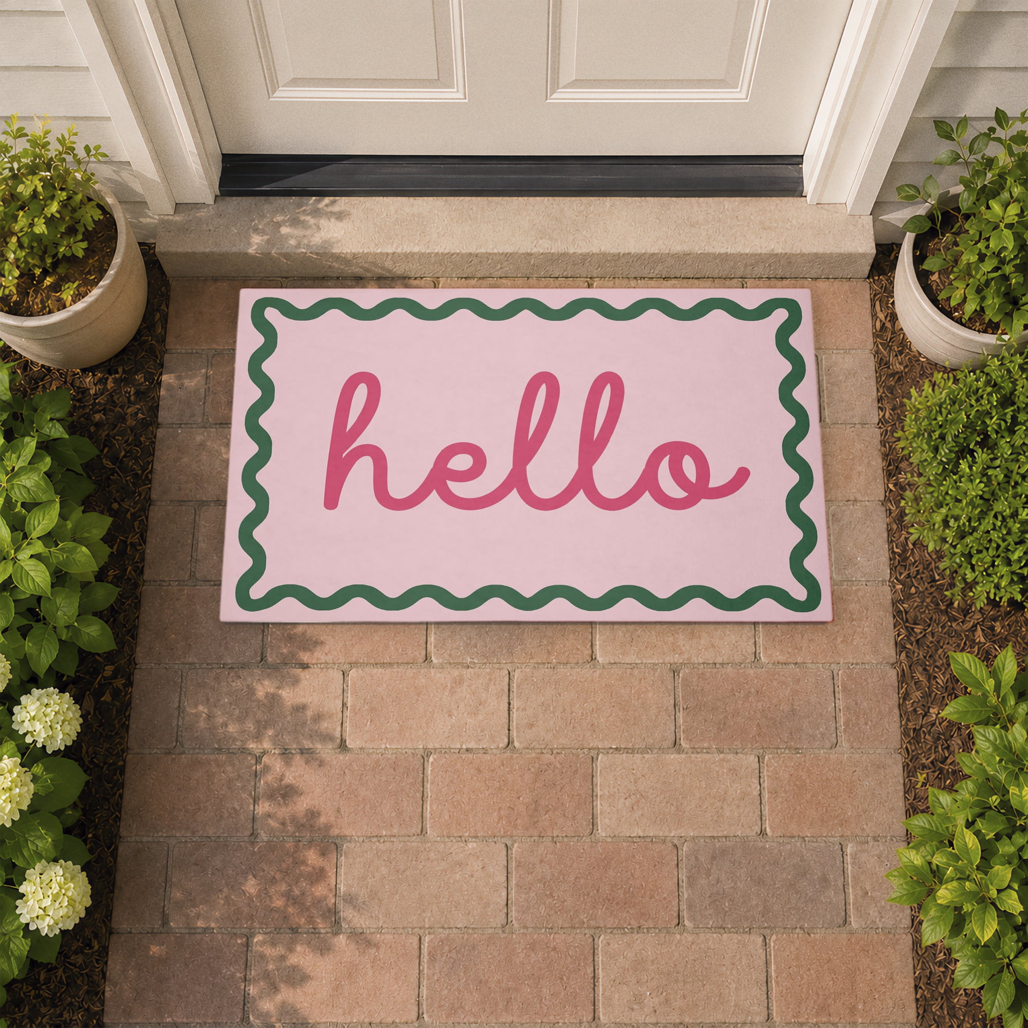Stupell Industries Pink Hello Wavy Border Printed Outdoor Door Floor Mat, design by Lil' Rue