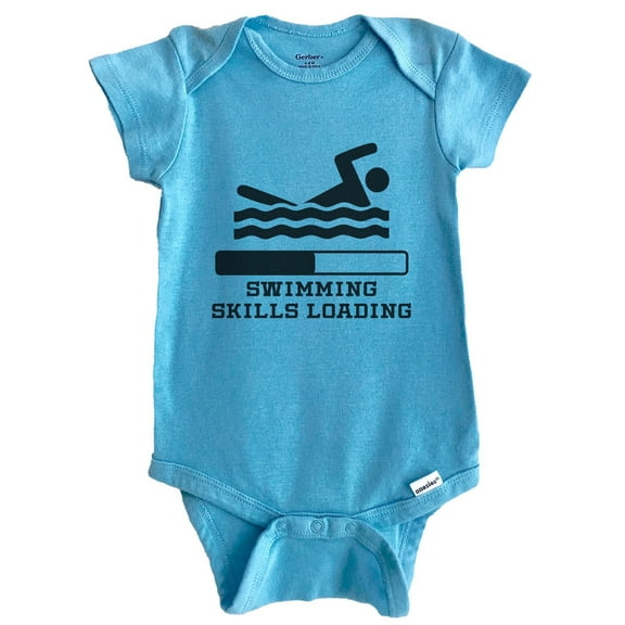 Swimming Skills Loading Funny Swimmer Humor Baby Bodysuit (Blue), 0-3 Months