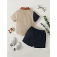 thumbnail image 3 of 4T Baby Boys Clothes 5T Boys 2PCS Summer Outfits Set Lapel Design Toddler Boys Short Sleeve Color-blocked Shirt Top Shorts Set Blue, 3 of 7