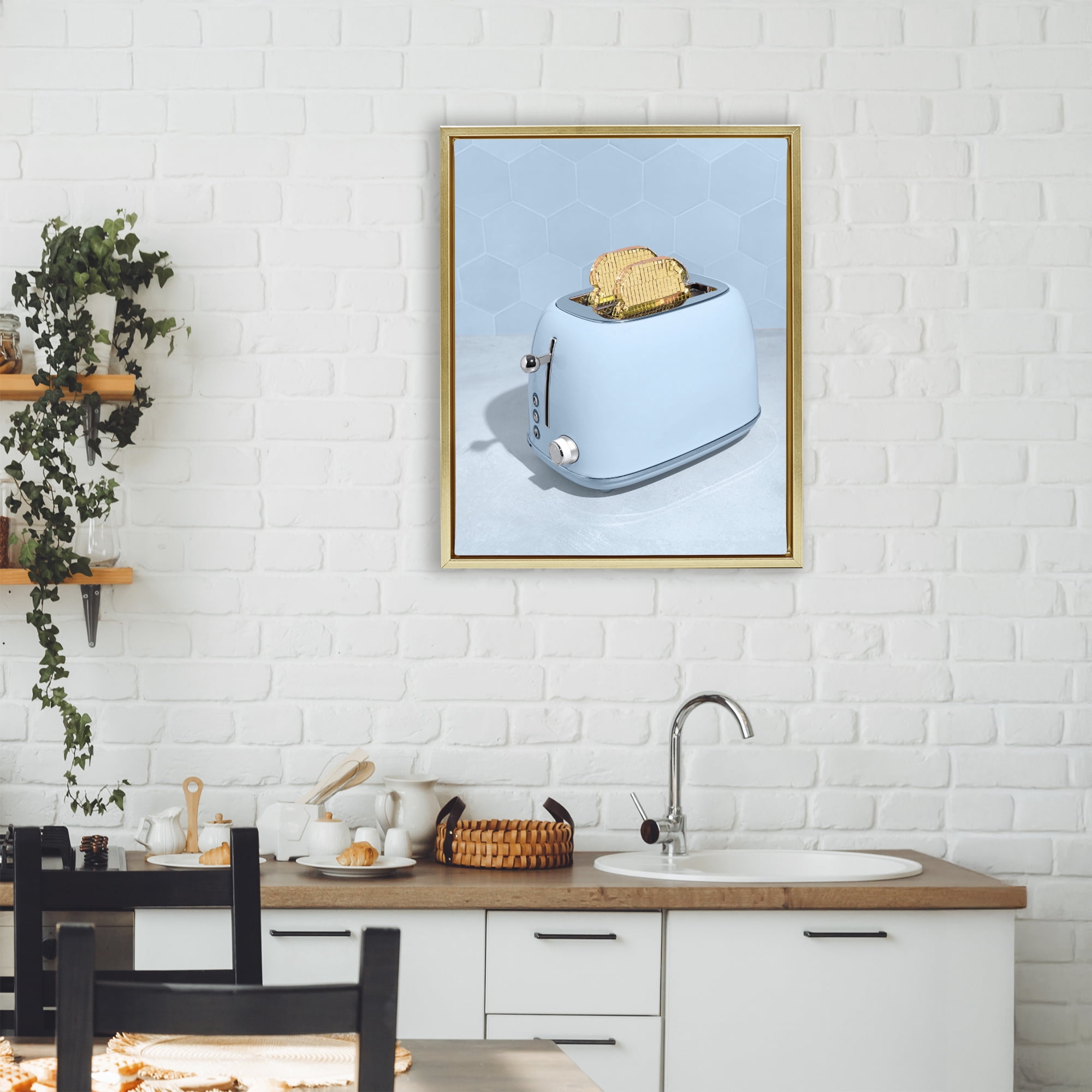 Stupell Industries Golden Disco Toaster Over Gold Framed Floater Canvas Wall Art, design by LISH Creative