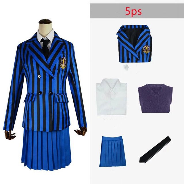 Disfraz de Cosplay familiar de Wednesday Addams para adultos y niños, uniforme escolar, chaqueta, falda, traje para mujer, ropa de fiesta de Halloween