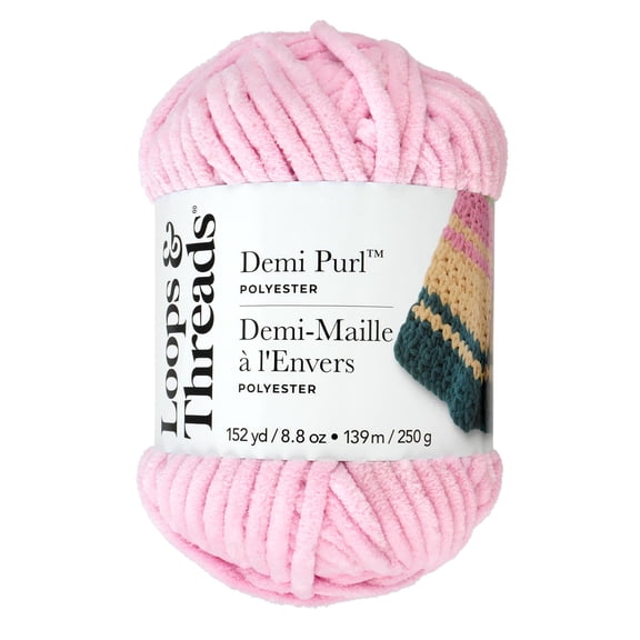Demi Purl Yarn by Loops & Threads â€“ Super Bulky 100% Polyester - Soft Plush Chenille Yarn for Knitting & Crochet - Ideal for Blankets - Hats - Scarves & Crafts - Pale Lilac