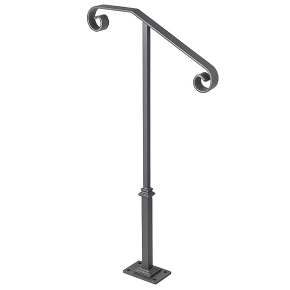 KFFKFF Outdoor Step Handrails, Suitable for 1-2 Steps, Single Post Iron Railing, Grey, Ideal for Concrete or Wood Stairs, Includes Base