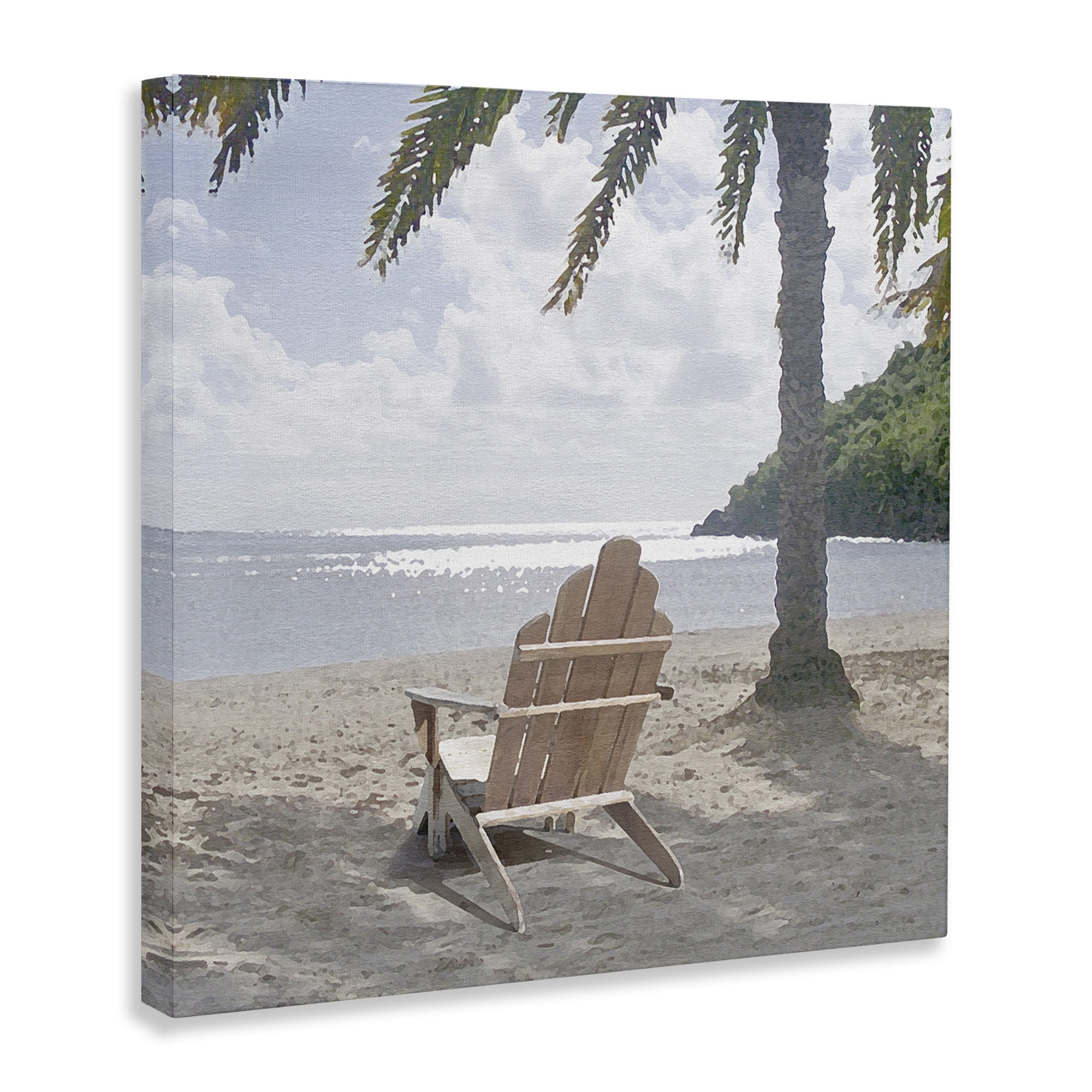 Stupell Industries Chair Under Palm Tree Coastal Photography Gallery Wrapped Canvas Art Print Wall Art, 24 x 24