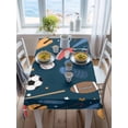 thumbnail image 3 of Sports Theme Rectangle Tablecloth, Cartoon Soccer Baseball Basketball Star Blue Waterproof & StainResistant Tablecloth, Washable Oil-proof Table Cover for Dining/Party/Wedding/Camping/Buffet 52x70 In, 3 of 9