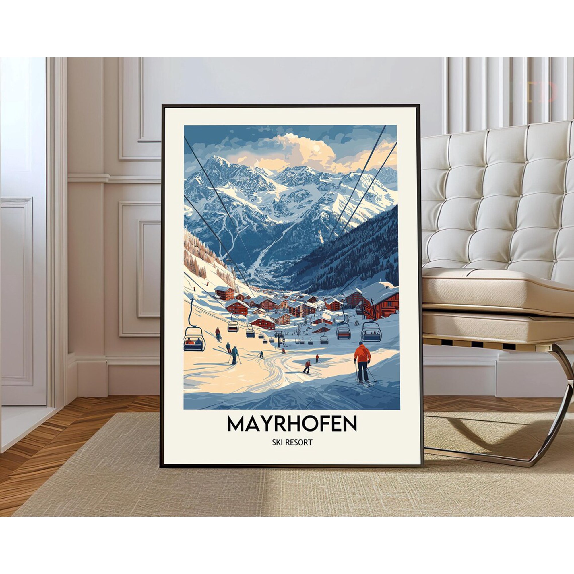 Mayrhofen Austria Ski Poster, Zillertal Mountain Wall Art