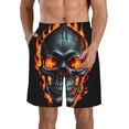 thumbnail image 2 of Uemuo Flame Metal Skull Pattern Men's Swim Trunks Hawaiian Beach Bathing Suit Swimsuits Beach Quick-Dry Shorts with Pockets-, 2 of 9
