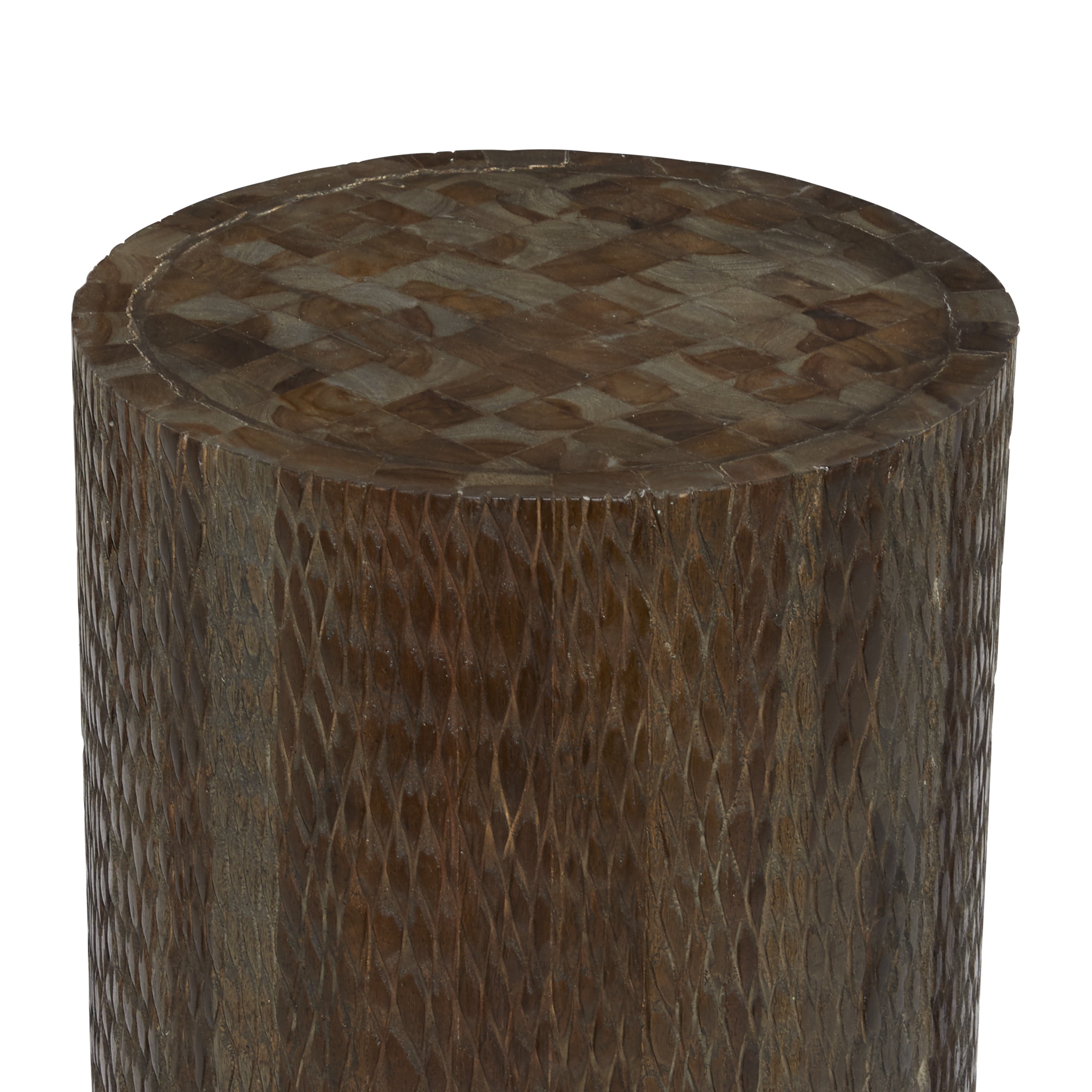 DecMode 12" x 18" Brown Teak Wood Intricately Carved Accent Table, 1-Piece