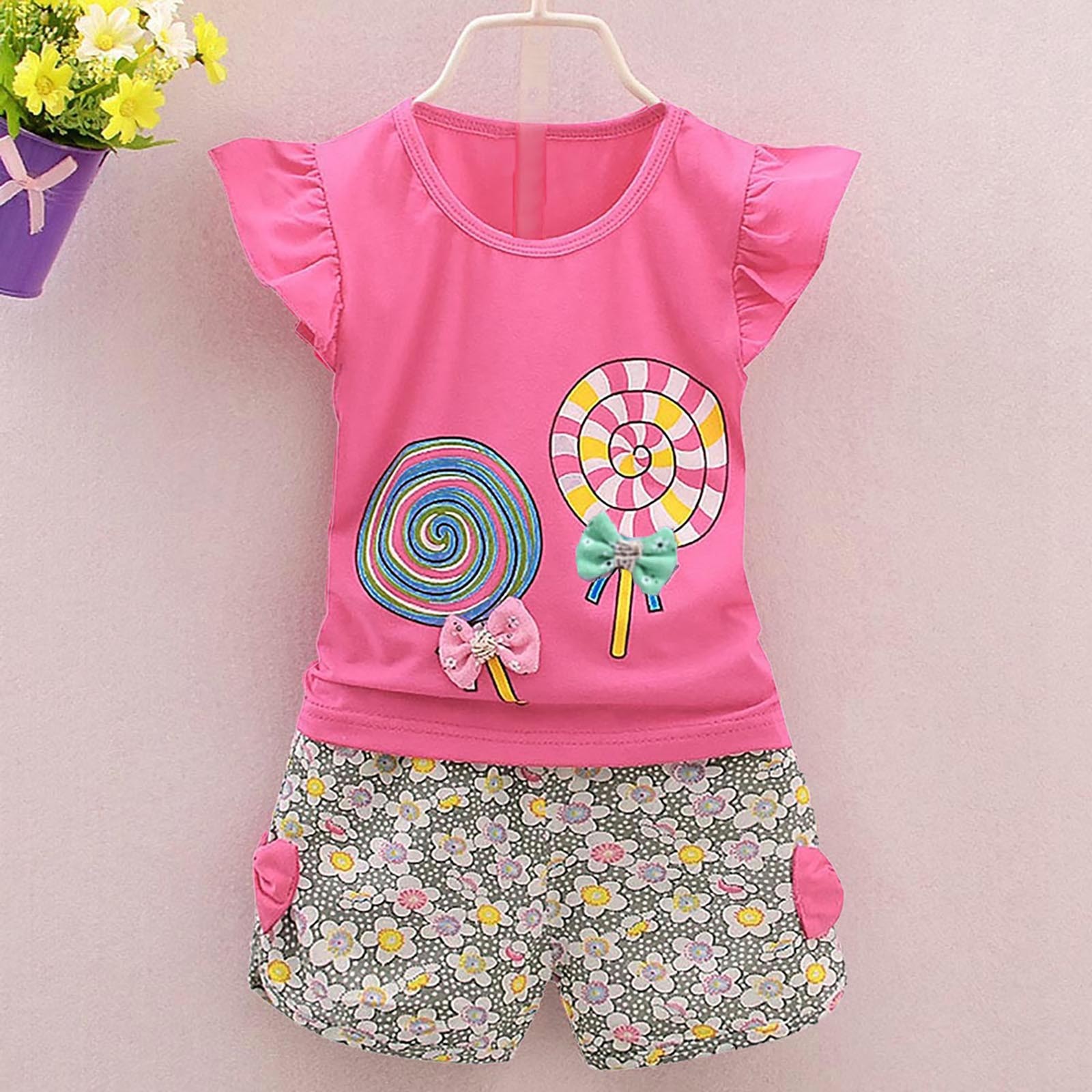 ZHAGHMIN Outfits For Kids T-Shirt Lolly Girls 2Pcs Pants Toddler Outfits Set Baby Clothes Kids Tops+Short Girls Outfits&Set Baby Wrap For Girls 8 Girls Outfits Baby Blankets For Girls Size Small Gir - image 2 of 9