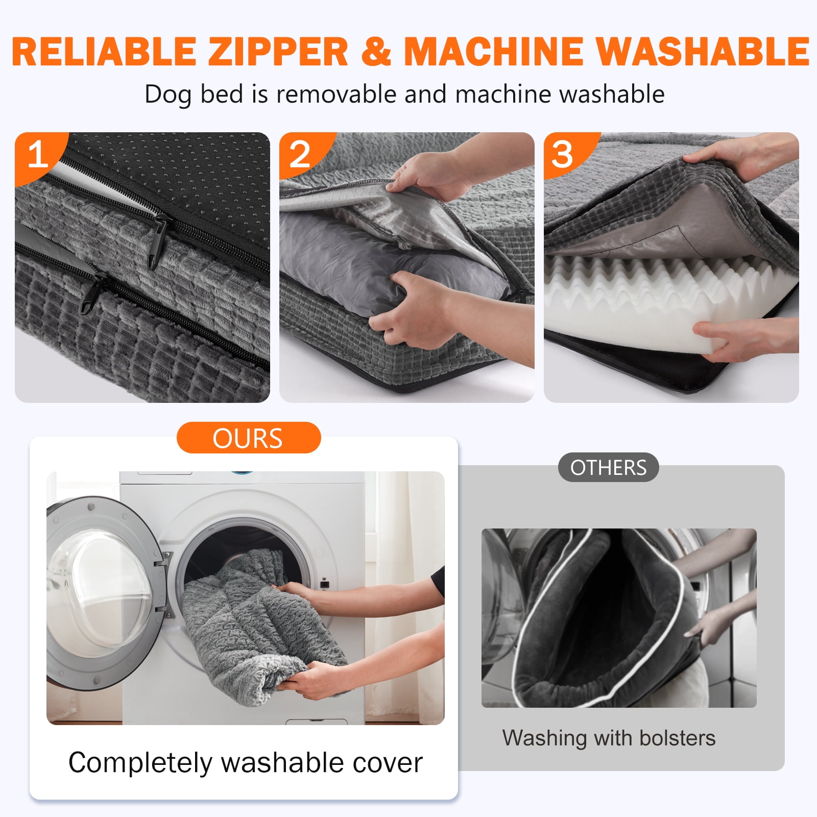Durable Dog Sofa The Pet Bed, Washable Removable Cover with Zipper and Non-Slip Bottom Bolster, Waterproof Orthopedic Foam Dog Beds for Large Dogs, Gray, 42in