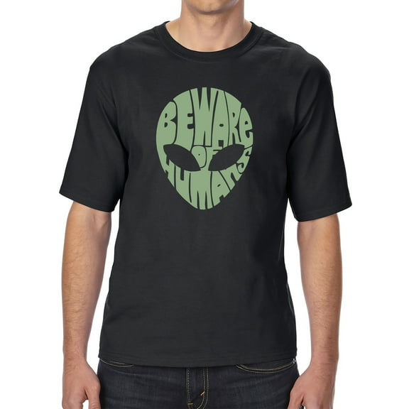Men's Tall and Long Word Art T-shirt - Beware of Humans