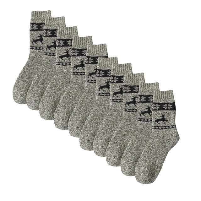 GreatBaby 5PC Men's Winter Printing Socks Middle Barrel for Warmth Deodorize Absorb Sweat Features Printed Pattern Ideal for Cold Weather(Army Green,Free Size)