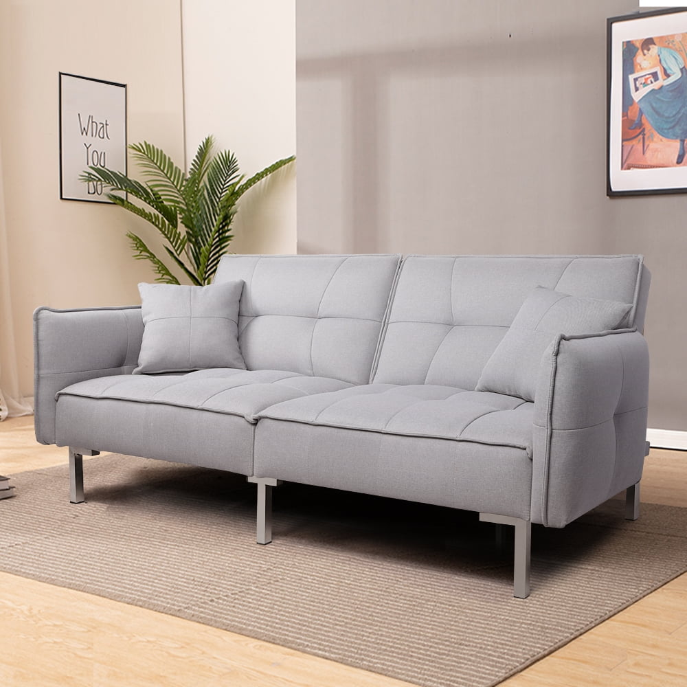 Yaheetech Adjustable Futon Sofa Bed with Fabric Cover Sturdy Hardwood