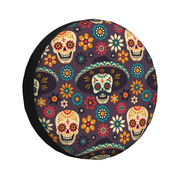 Fotbe Skulls and Flowers Funda de Llanta de Repuesto con Estampado, Engrosada, Ajuste Universal para Jeep, Remolque, RV, SUV, Camión-15 inch