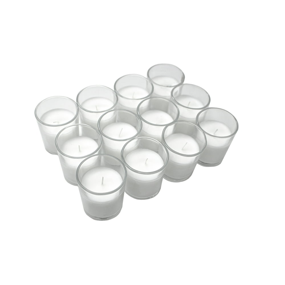 Mainstays Unscented Filled Votive Glass Candles, White, 12Pack