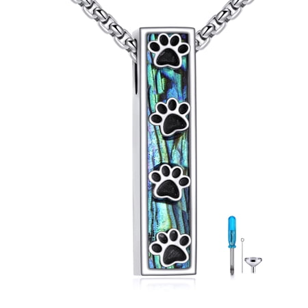 XATENJE Paw Print Urn Necklaces for Ashes Sterling Silver Paw 3D Bar Cremation Pendant for Ashes Pet Dog Cat Memorial Jewelry for Women Men