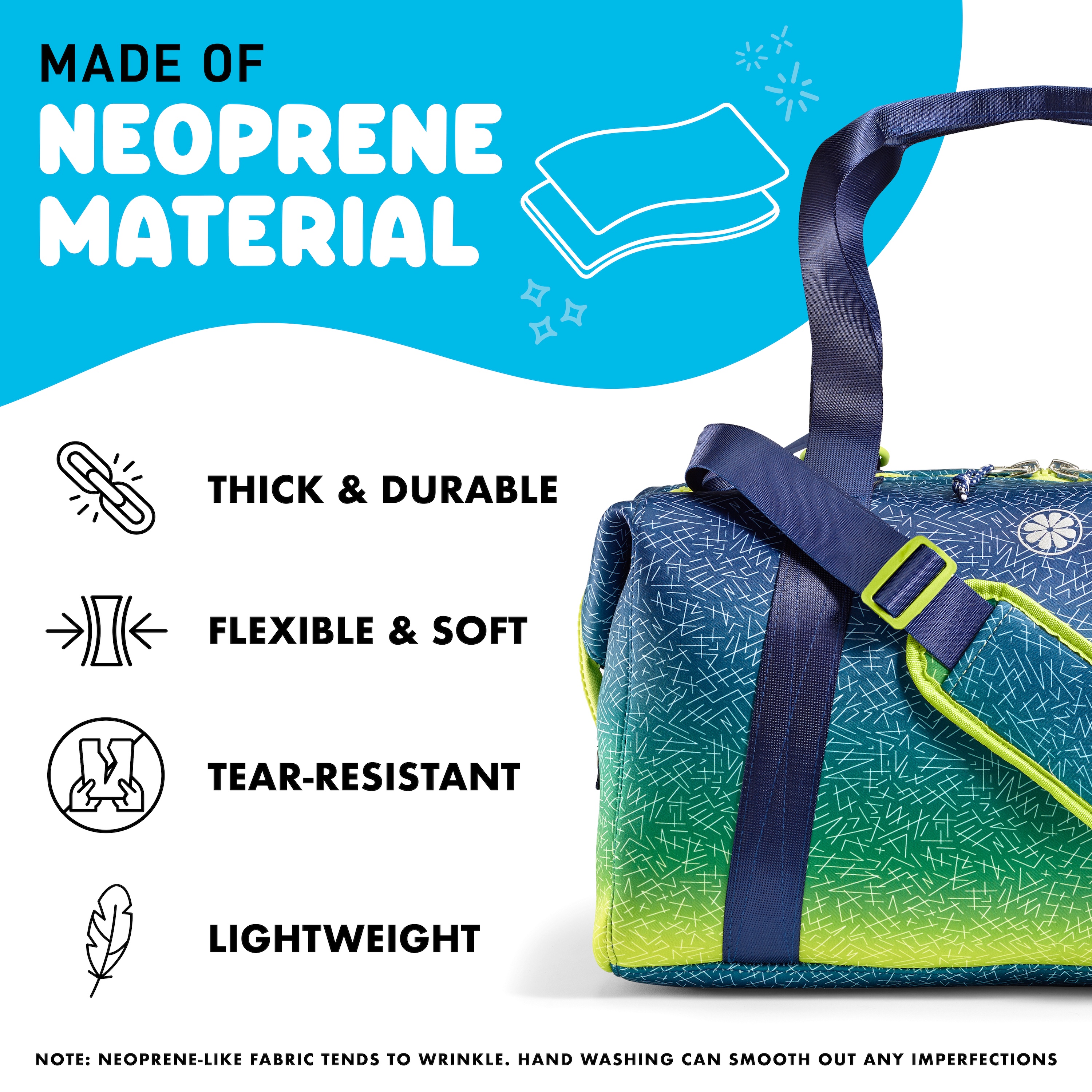 Fit + Fresh Junior Duffel Bag For Kids, Premium Neoprene Dance & Sports Bag, Weekender, Blue Green