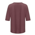 thumbnail image 4 of WTXUE Cotton Tops Basic Tees Casual 3/4 Sleeve T-Shirts Round Neck Tunic Tops Basic Tees Loose Fit Blouses Solid Color Pullover Loose Blouses Fitted T Shirts Work Shirts Wine Xl, 4 of 5