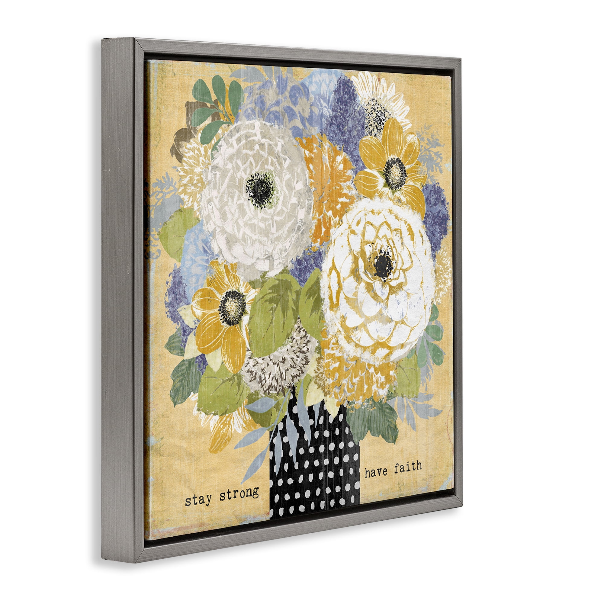 Stupell Industries Stay Strong Have Faith Gray Framed Floater Canvas Wall Art, design by Suzanne Nicoll