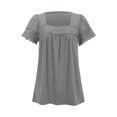 thumbnail image 2 of Gibobby Camiseta de manga corta para mujer Camisetas manga corta con borde encaje para mujer, blusas sueltas tamaño a la moda, blusas casuales sólidas(Gris,M), 2 of 5