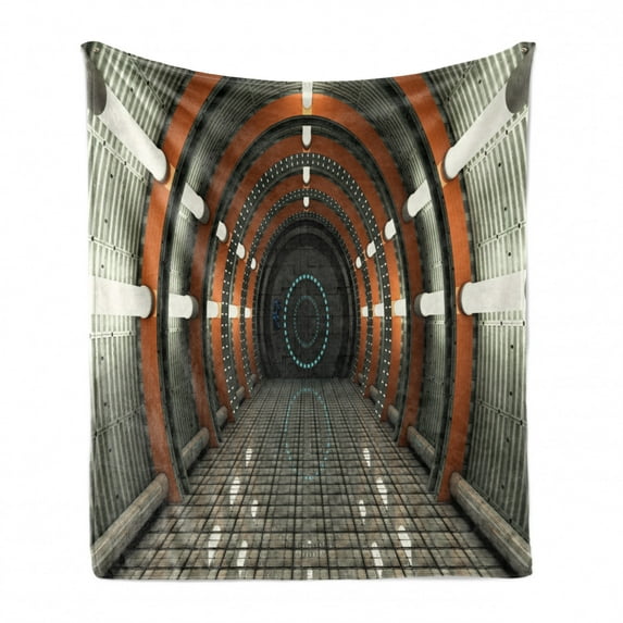 Outer Space Soft Flannel Fleece Throw Blanket, Digital Orbital Station Room Artificial Satellite in Earth Navigation Center, Cozy Plush for Indoor and Outdoor Use, 50" x 70", Multicolor, by Ambesonne