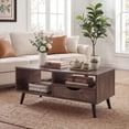 thumbnail image 4 of ELLEGNT Coffee Table with Storage Drawer and Open Shelves - Rustic Rectangle Center Table for Living Room, Walnut, 4 of 9
