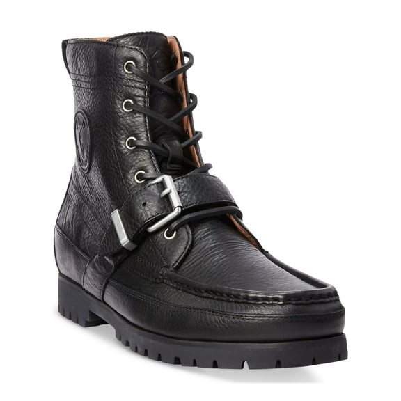 POLO RALPH LAUREN Mens Black Lug Sole Buckle Accent Ranger Round Toe Block Heel Lace-Up Boots Shoes 10 D
