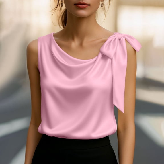 Wowcloth Women's Satin Tie-Neck Blouse, Solid Color Sleeveless Elegant Top, Soft Comfortable Fabric for Office, Party and Daily Wear