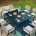 thumbnail image 2 of MF Studio 9-Piece Outdoor Patio Dining Set with 60" Large Square Table & 6 Cushioned Rattan Chairs, Black and Beige, 2 of 16