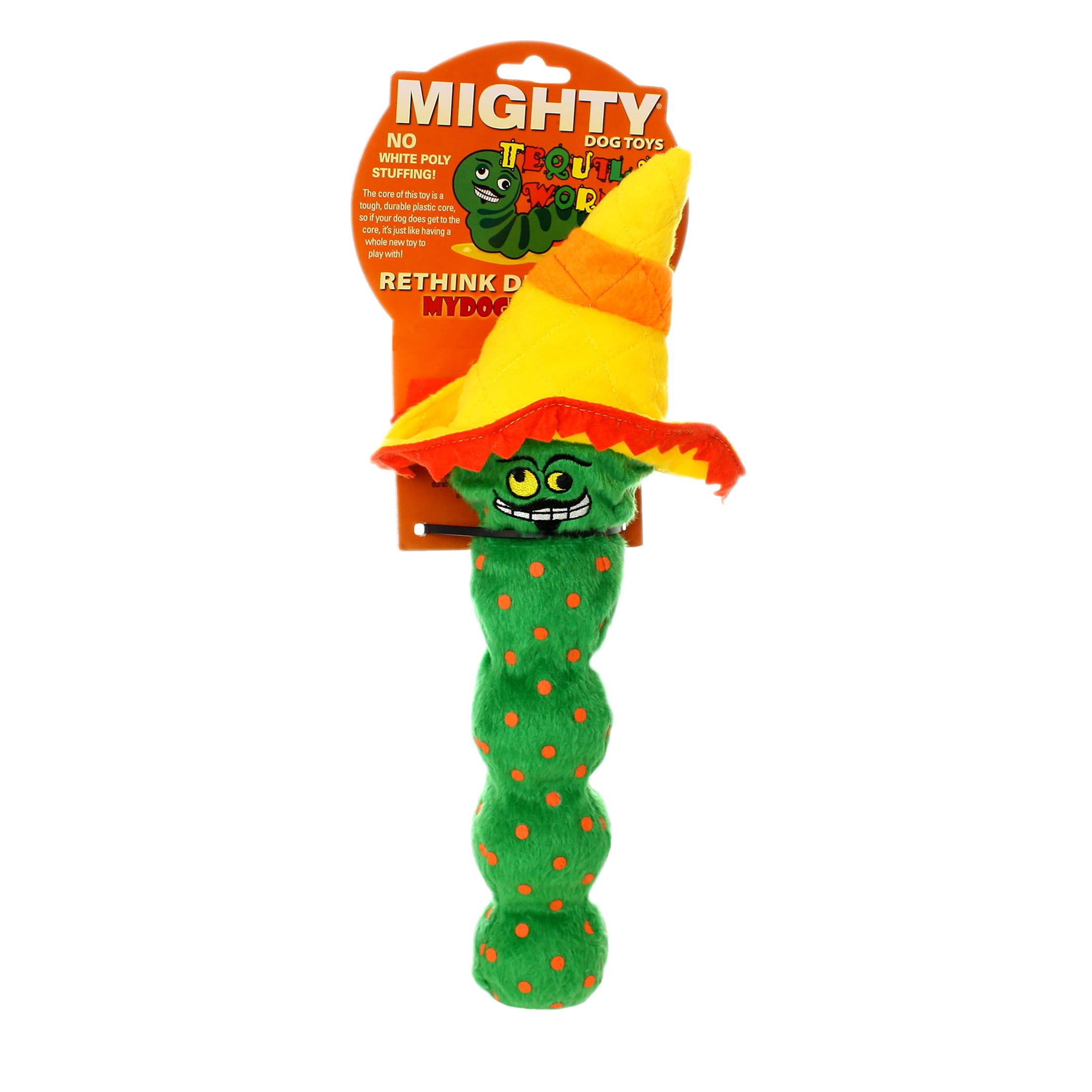 Mighty Tequila Worm Green Durable Plush Squeaky Dog Toy, 2-Pack