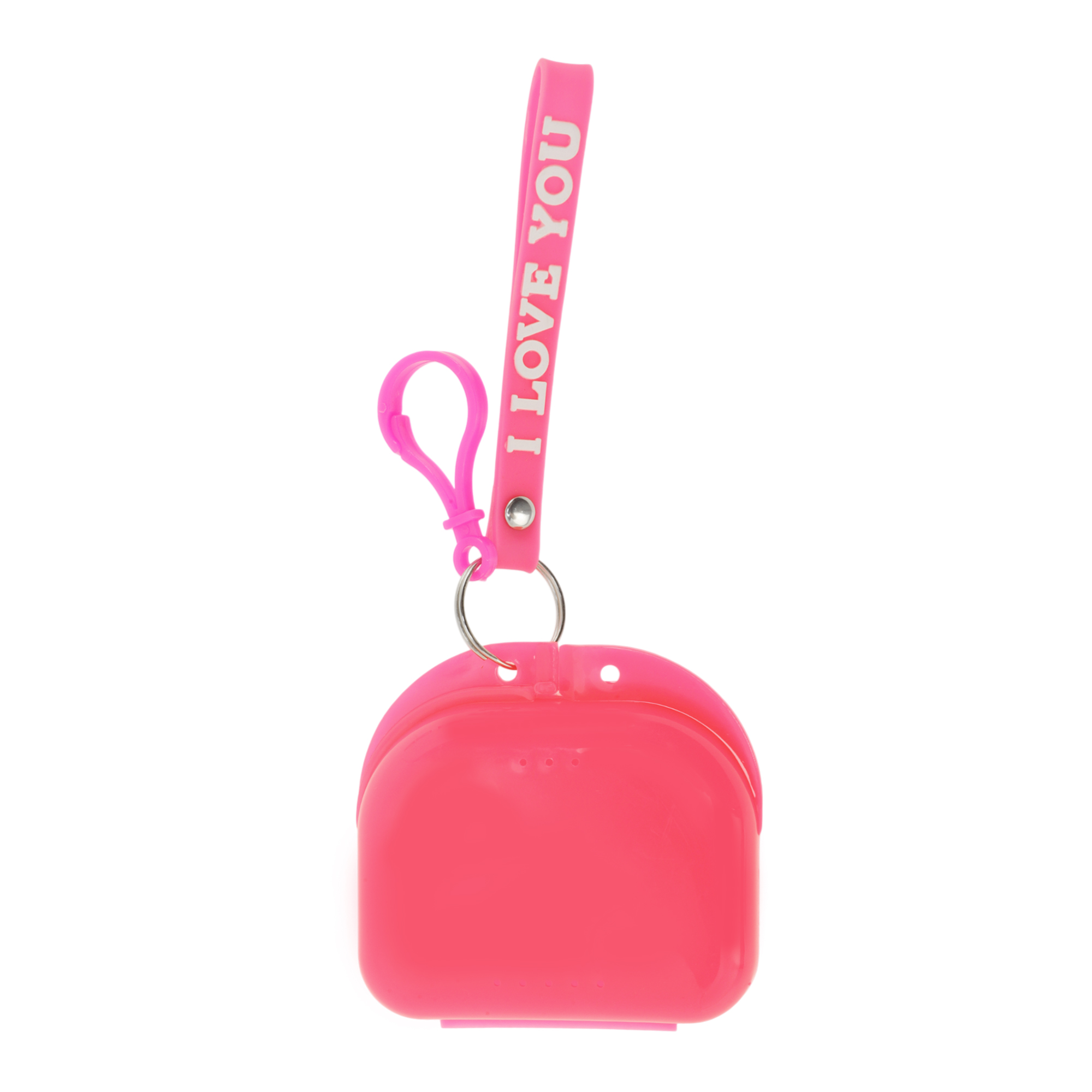 Unique Bargains Compact Braces Box with Lanyard 1 Pc Rose Red