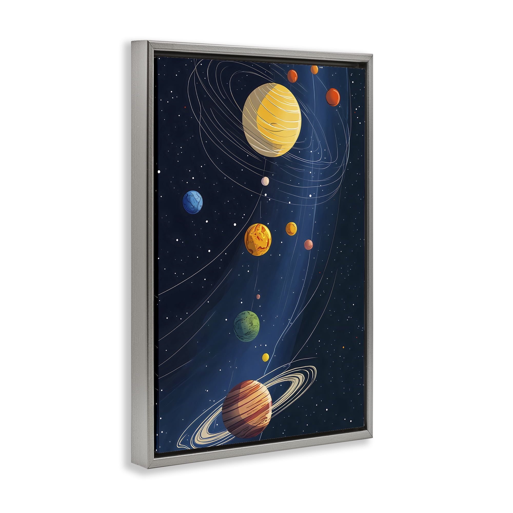 Stupell Industries Planets Aligned in Celestial Orbit Gray Framed Floater Canvas Wall Art, design by Creative Studio