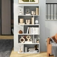 thumbnail image 2 of ZYPPPA 5-Tier Geometric Bookshelf, S Shaped Bookcase w/Anti-Toppling Device, Freestanding Room Divider, Industrial Home Office Decor Wood Open Storage Display Shelf for Living Room (1, White), 2 of 9