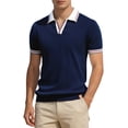 thumbnail image 2 of BUWTTER Mens Relaxed Polo Shirts Short Sleeve Solid Color Business Tops Dressy Work Casual Lapel Shirts Navy XL, 2 of 6